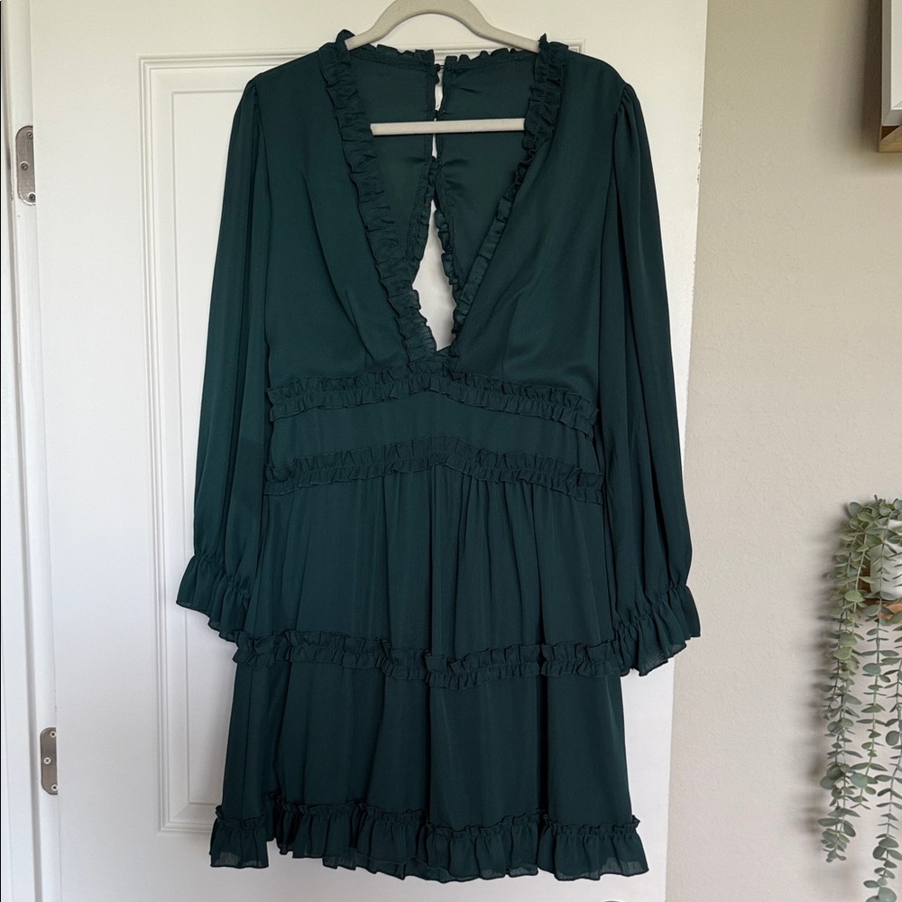 Amazon Deep Green Ruffle Long Sleeve Dress